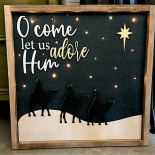 22"x22" Lit O COME LET US ADORE HIM