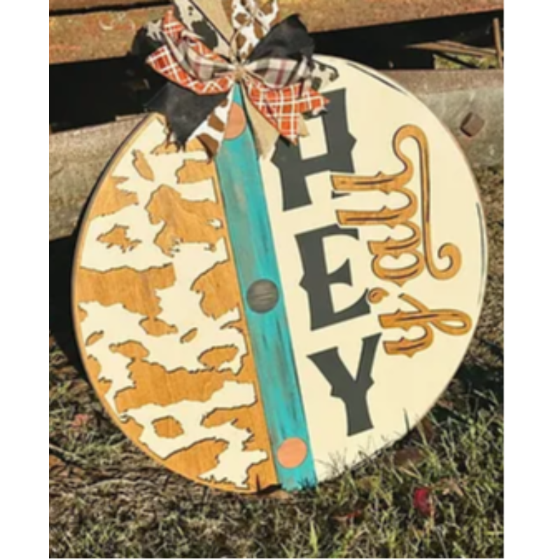 20" HEY YALL COWHIDE