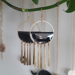 Large Fringe Hoops | Black Gloss