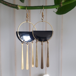 Small Fringe Hoops | Black Gloss