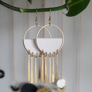 Large Fringe Hoops | White
