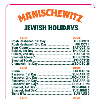 Manischewitz Pocket Calendar (2025) 