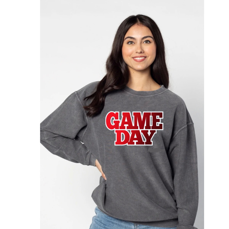 CHICKA-D CORDED CREW GRAY GAME DAY Main Image