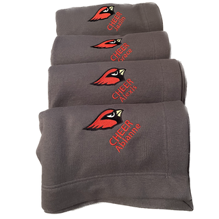 SWEATSHIRT BLANKET - CHARCOAL EMBROIDERED CARDINAL HEAD/NAME / 