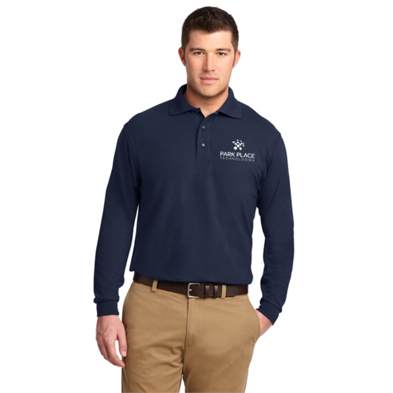 Port Authority Silk Touch Long Sleeve Polo, Navy  |  K500LS Main Image