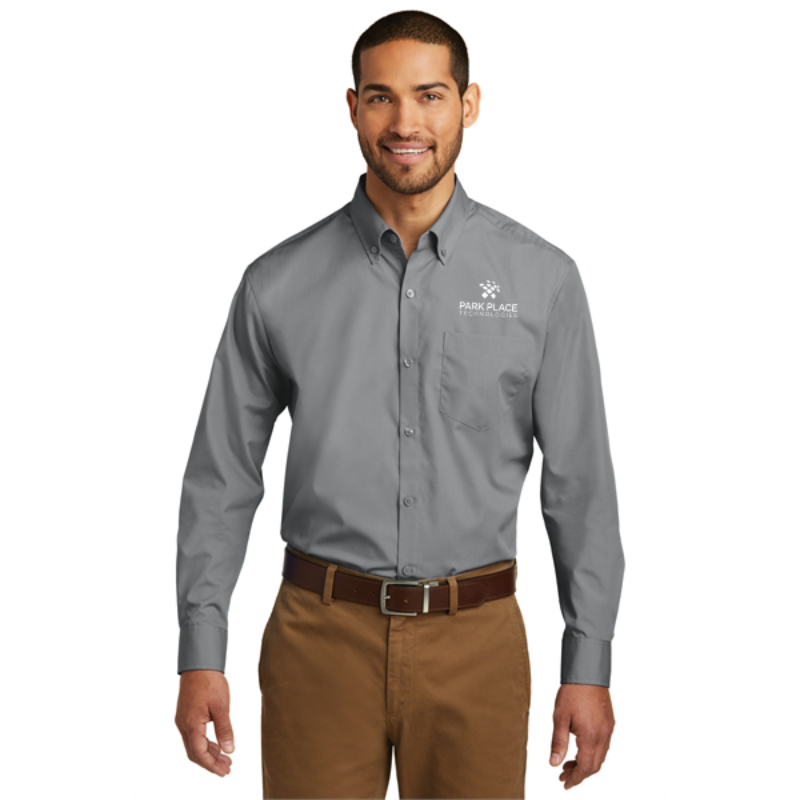 Port Authority Long Sleeve Carefree Poplin Shirt, Gusty Gray Main Image