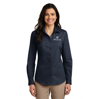Port Authority Ladies Long Sleeve Carefree Poplin Shirt, River Blue Navy