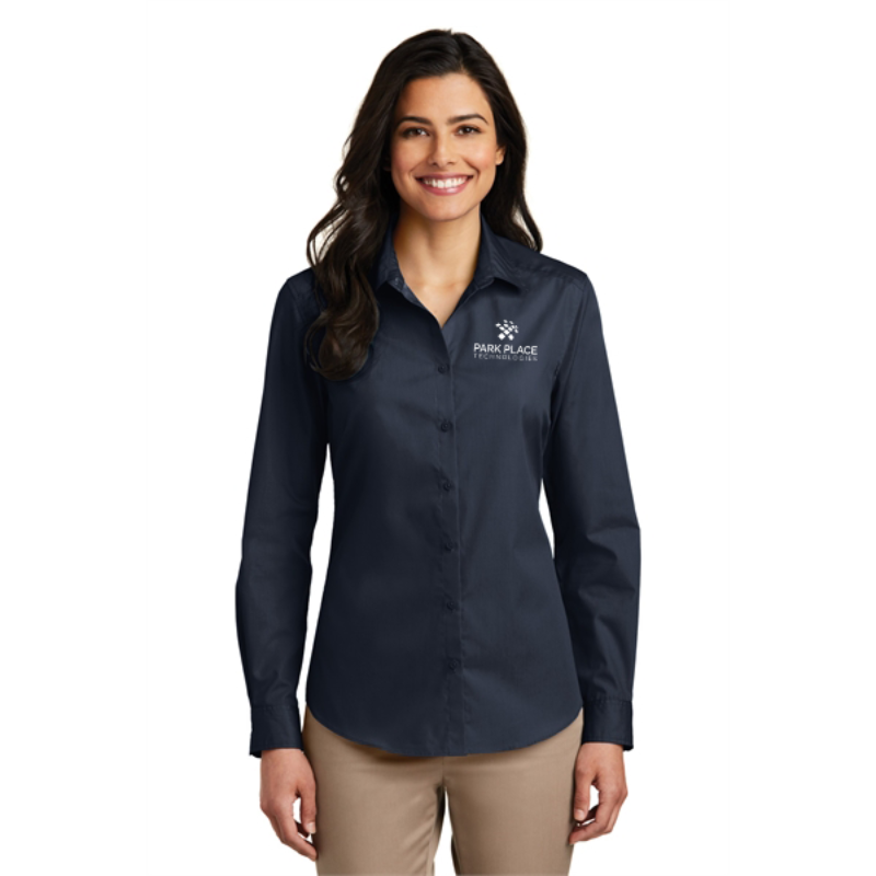 Port Authority Ladies Long Sleeve Carefree Poplin Shirt, River Blue Navy Main Image