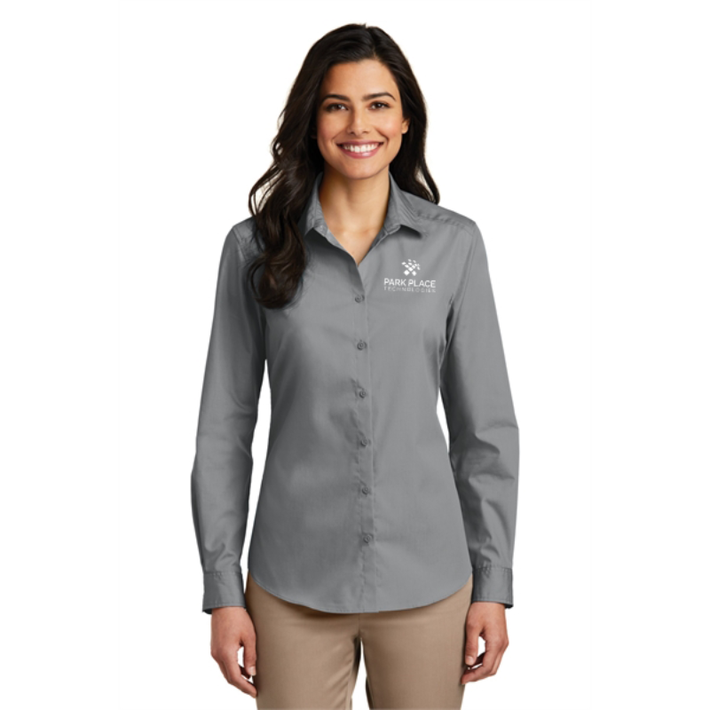 Port Authority Ladies Long Sleeve Carefree Poplin Shirt, Gusty Gray Main Image