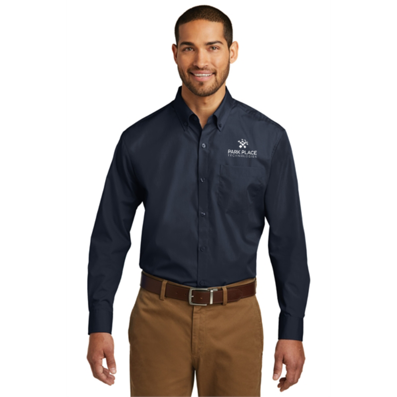 Port Authority Long Sleeve Carefree Poplin Shirt, River Blue Navy Main Image