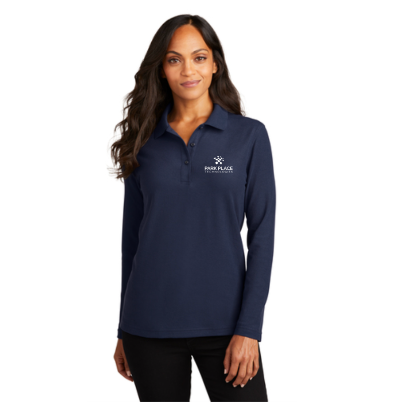 Port Authority Ladies Silk Touch Long Sleeve Polo, Navy Main Image