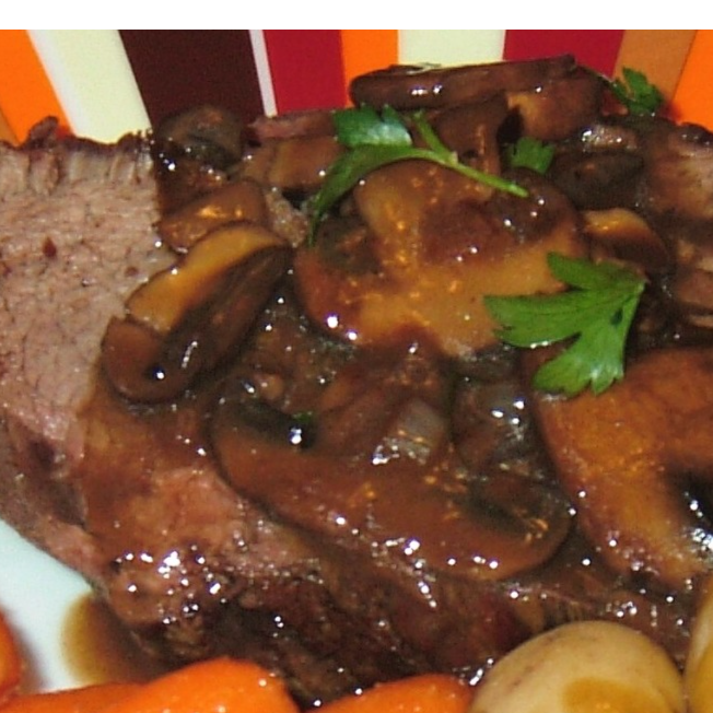 Sliced Roast Beef w/ Shallots & Mushrooms 