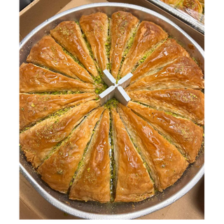 Antepzade  Triangle Baklava with pistachio Round Tray  3 lbs 