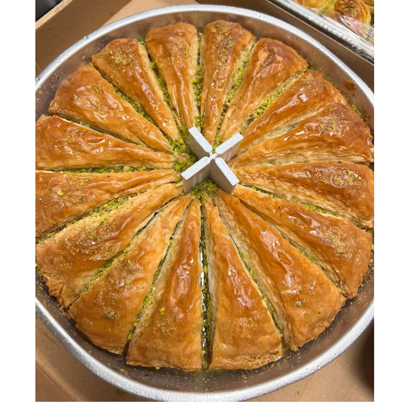 Antepzade  Triangle Baklava with pistachio Round Tray  3 lbs  Main Image