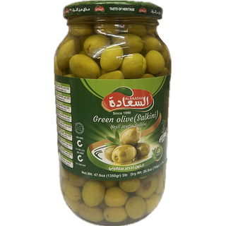 Al Saadah Green Olives Salkini  1350 x 6 Glass Jar 