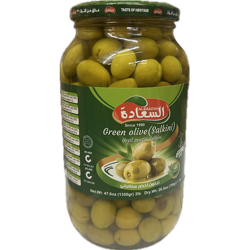 Al Saadah Green Olives Salkini  1350 x 6 Glass Jar  Main Image