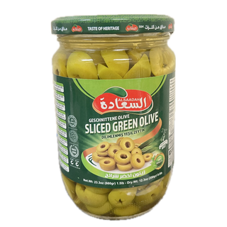 Al Saadah Green Olives Sliced 660gx12 Glass Jar