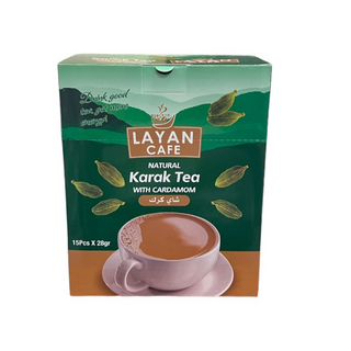 LAYAN CAFE KARAK TEA WITH CARDAMOM BAGS 12X15X28G