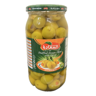 Al Saadah Green Olives Stuffed with Lemon 1000gx12 Glass Jar