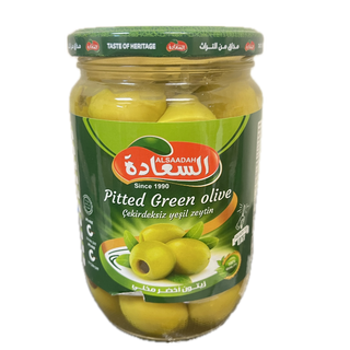 Al Saadah Green Olives Pitted 660g 12 Glass