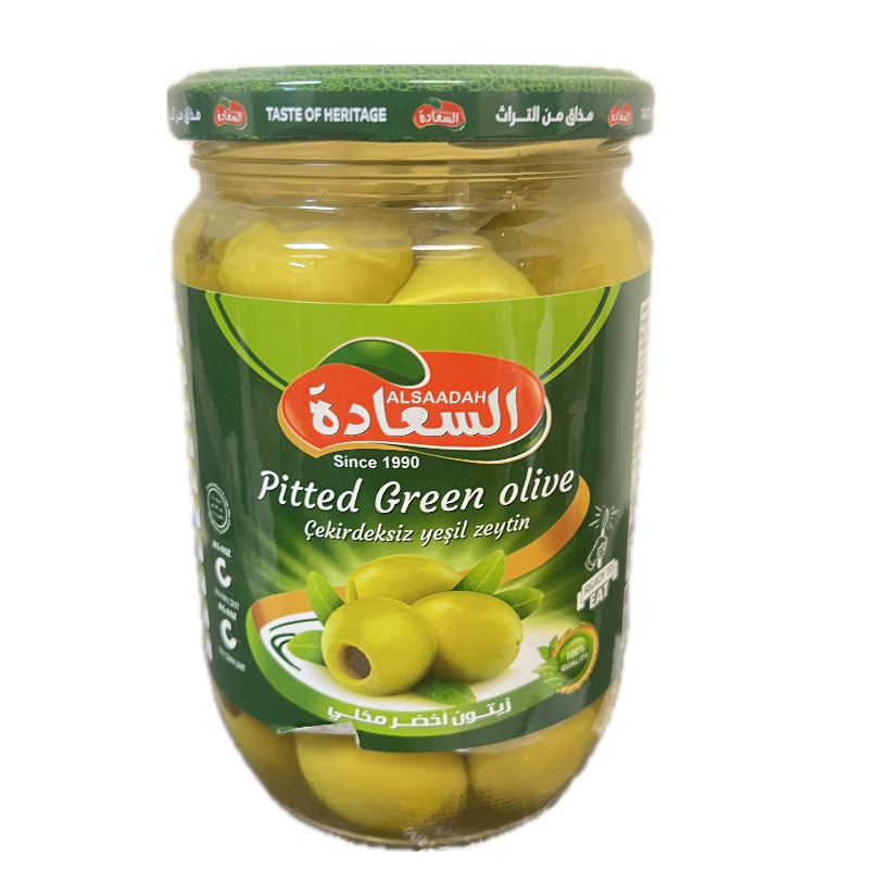 Al Saadah Green Olives Pitted 660g 12 Glass Main Image