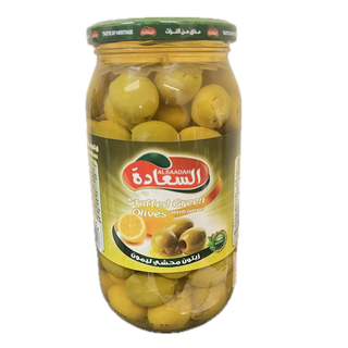 Al Saadah Green Olives Stuffed with Lemon 1000gx12 Glass Jar