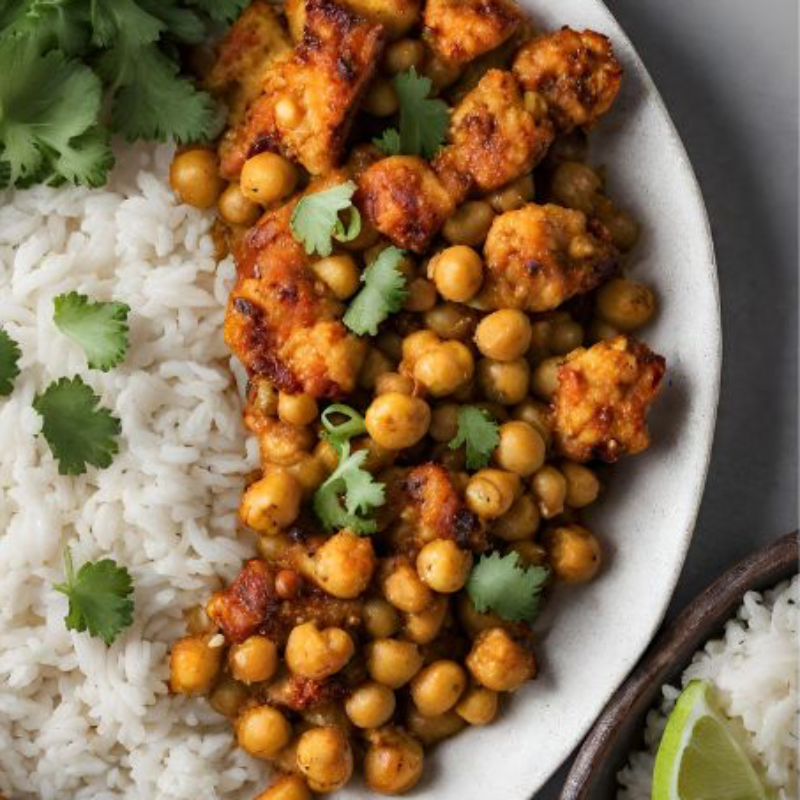 Tandoori vegetariano con coliflor, garbanzos y espinacas.