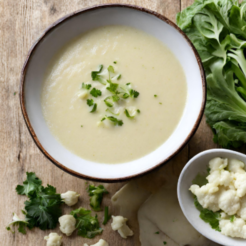 Sopa de Coliflor Rostizado con Stilton y Tocino