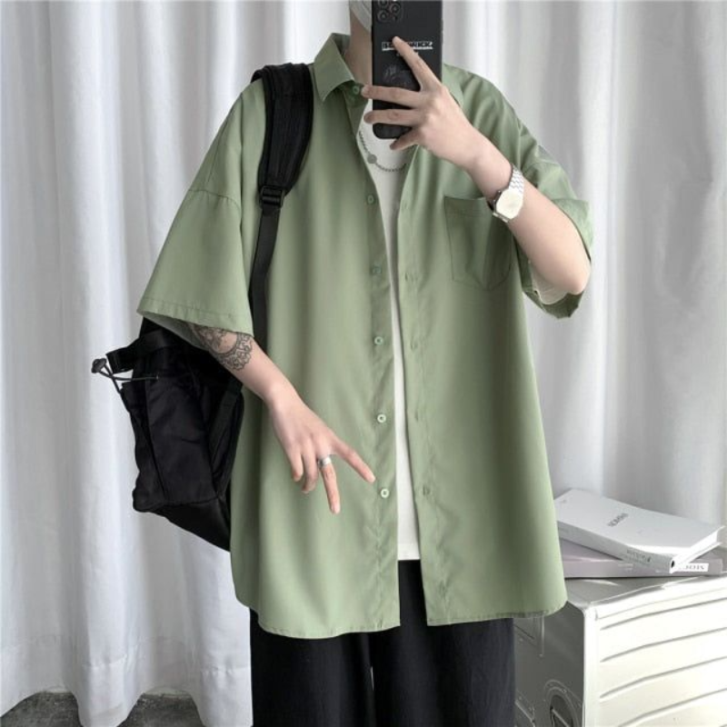 Sleeve Shirt Casual Oversize Tops Male