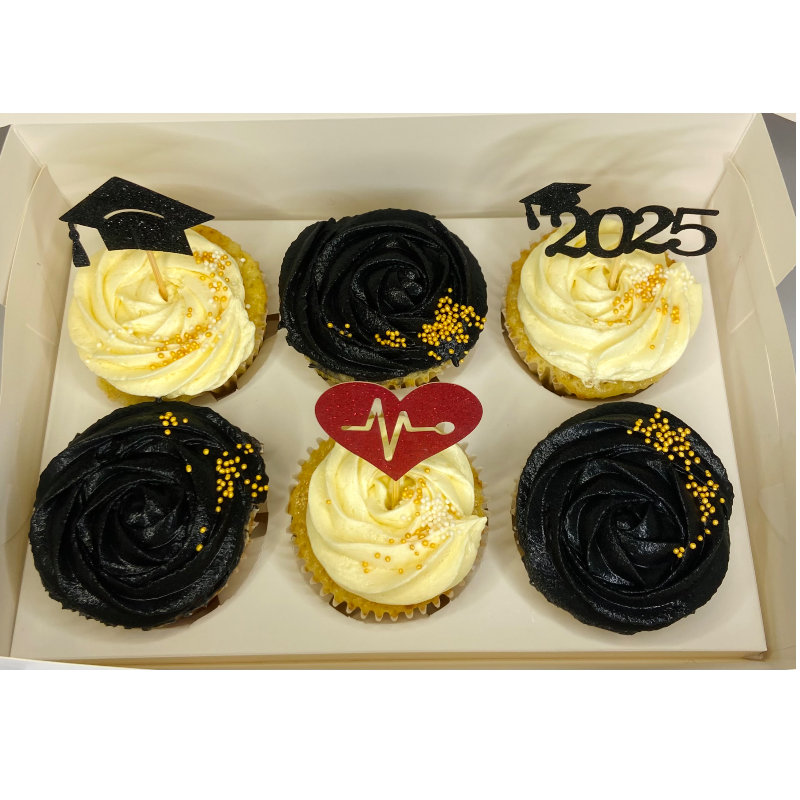 Black and white cupcakes with Black and red toppers