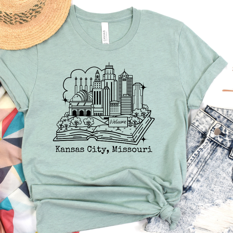 Welcome to Kansas City Missouri (on dusty blue)