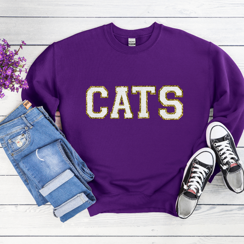 CATS (chenille letters on purple)