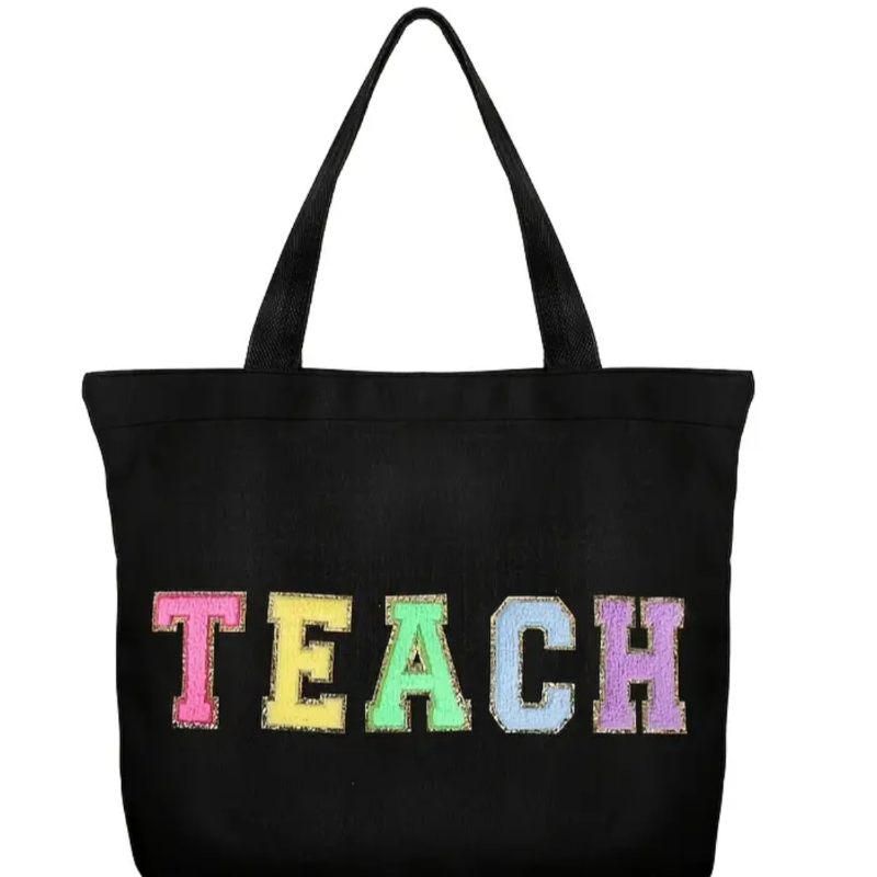 Chenille Letter Tote Bag “Teach” 
