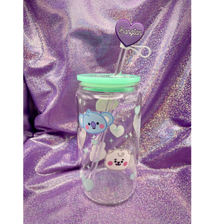 Baby Face (Mint Hearts/Stars) Glass Cup Set (mint lid)