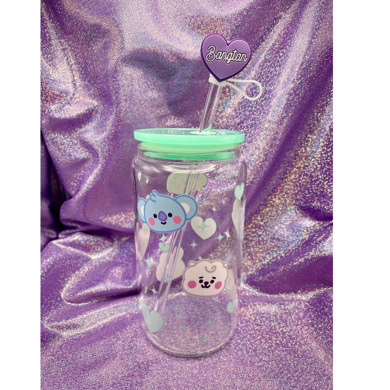 Baby Face (Mint Hearts/Stars) Glass Cup Set (mint lid) Main Image