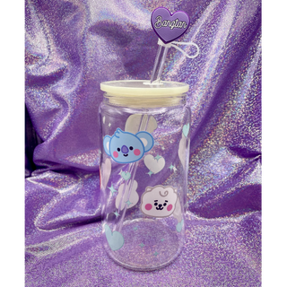 Baby Face (Mint Hearts/Stars) Glass Cup Set (white lid)