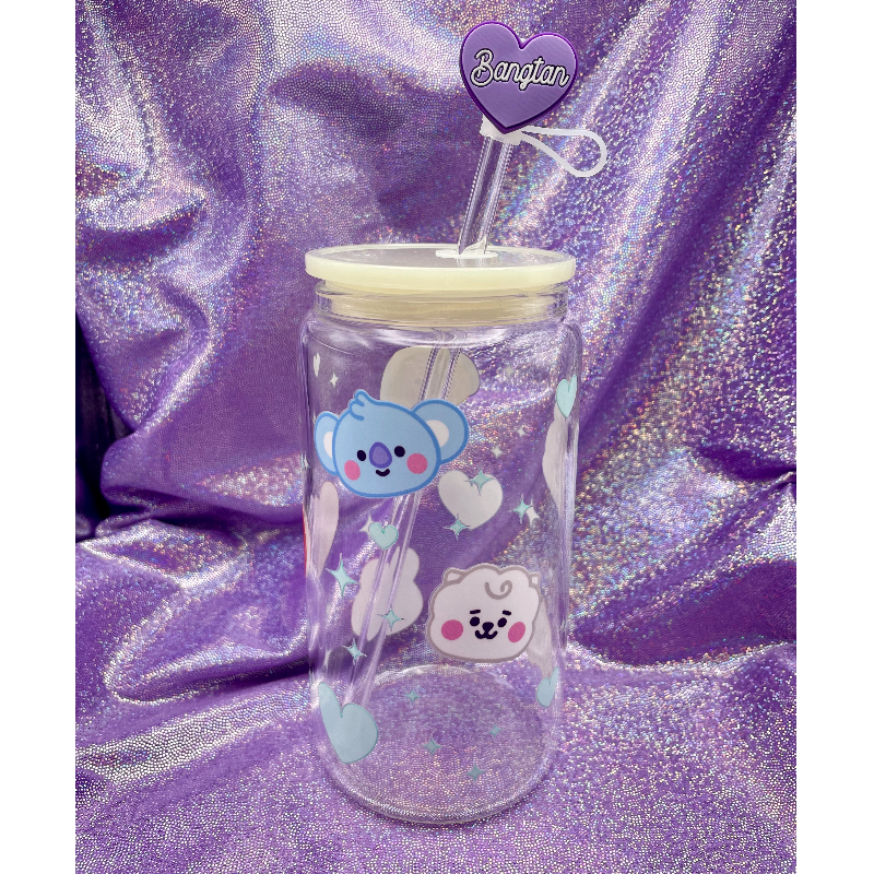 Baby Face (Mint Hearts/Stars) Glass Cup Set (white lid) Main Image