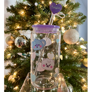 Baby Face (Mint Hearts/Stars) Glass Cup Set (purple lid)