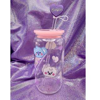 Baby Face (Purple Hearts/Stars) Glass Cup Set (pink lid)
