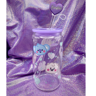 Baby Face (Purple Hearts/Stars) Glass Cup Set (purple lid)