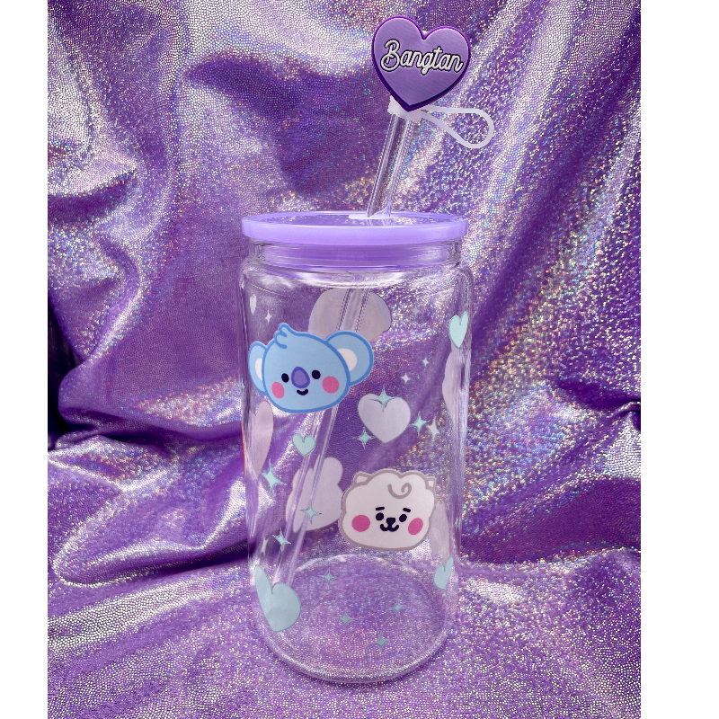 Baby Face (Purple Hearts/Stars) Glass Cup Set (purple lid) Main Image