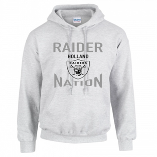 Adult Unisex Pullover Hooded Sweatshirt- Ash Gray- Raider Nation