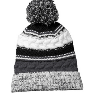 Stripe Pom Beanie- Black/Iron Gray 