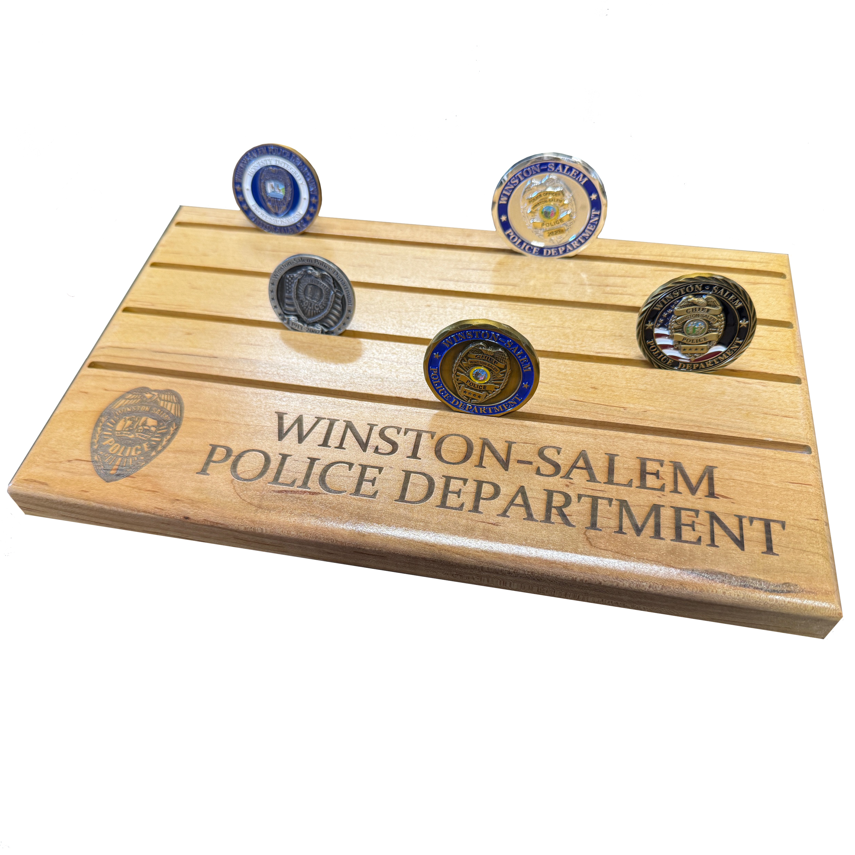 Wood Coin Holders Engraved Winston-Salem Police Department