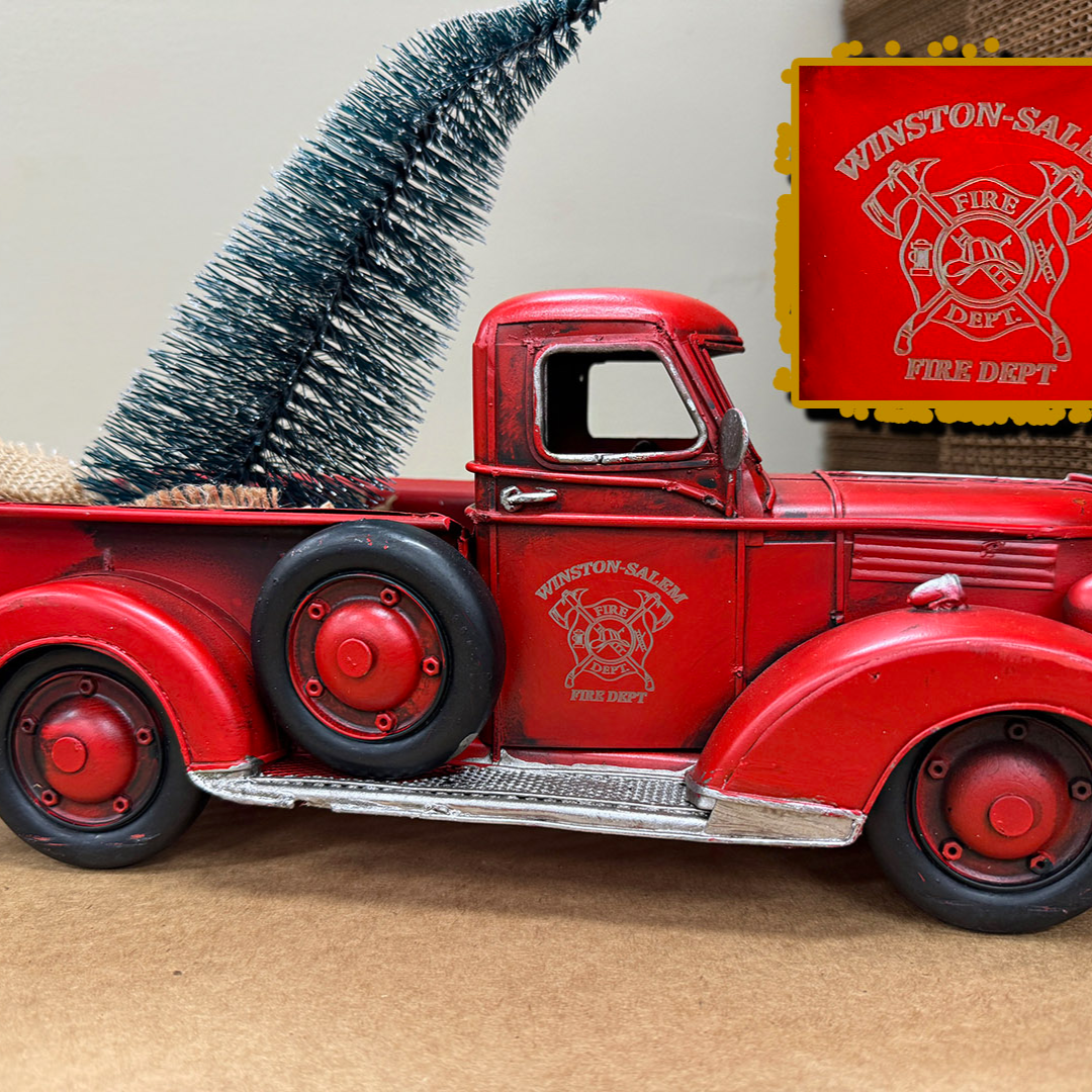 Red Metal Truck w Tree