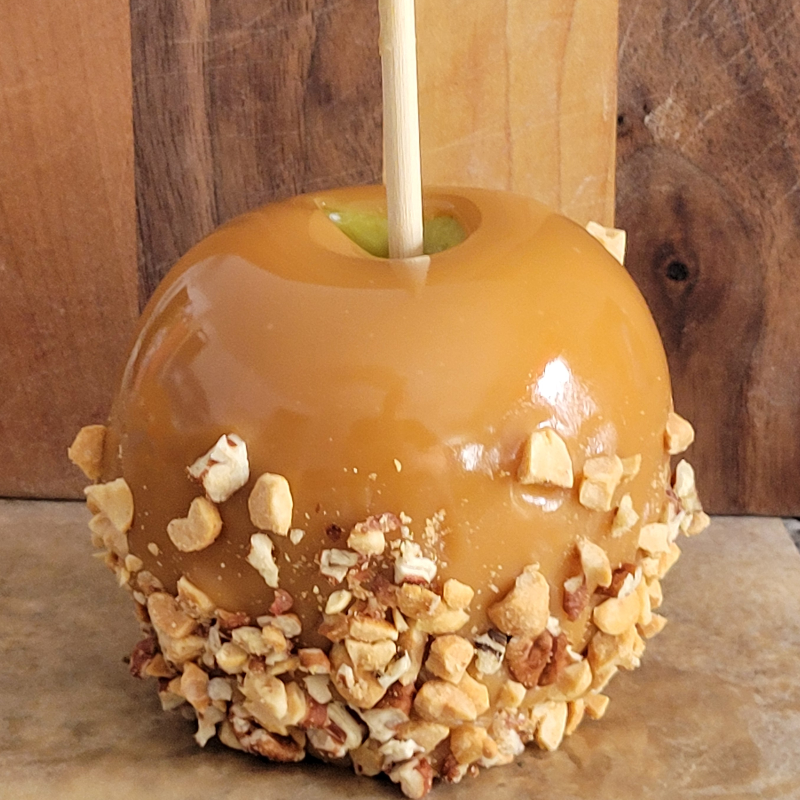 Caramel Apple with Chopped Peanuts and Pecans