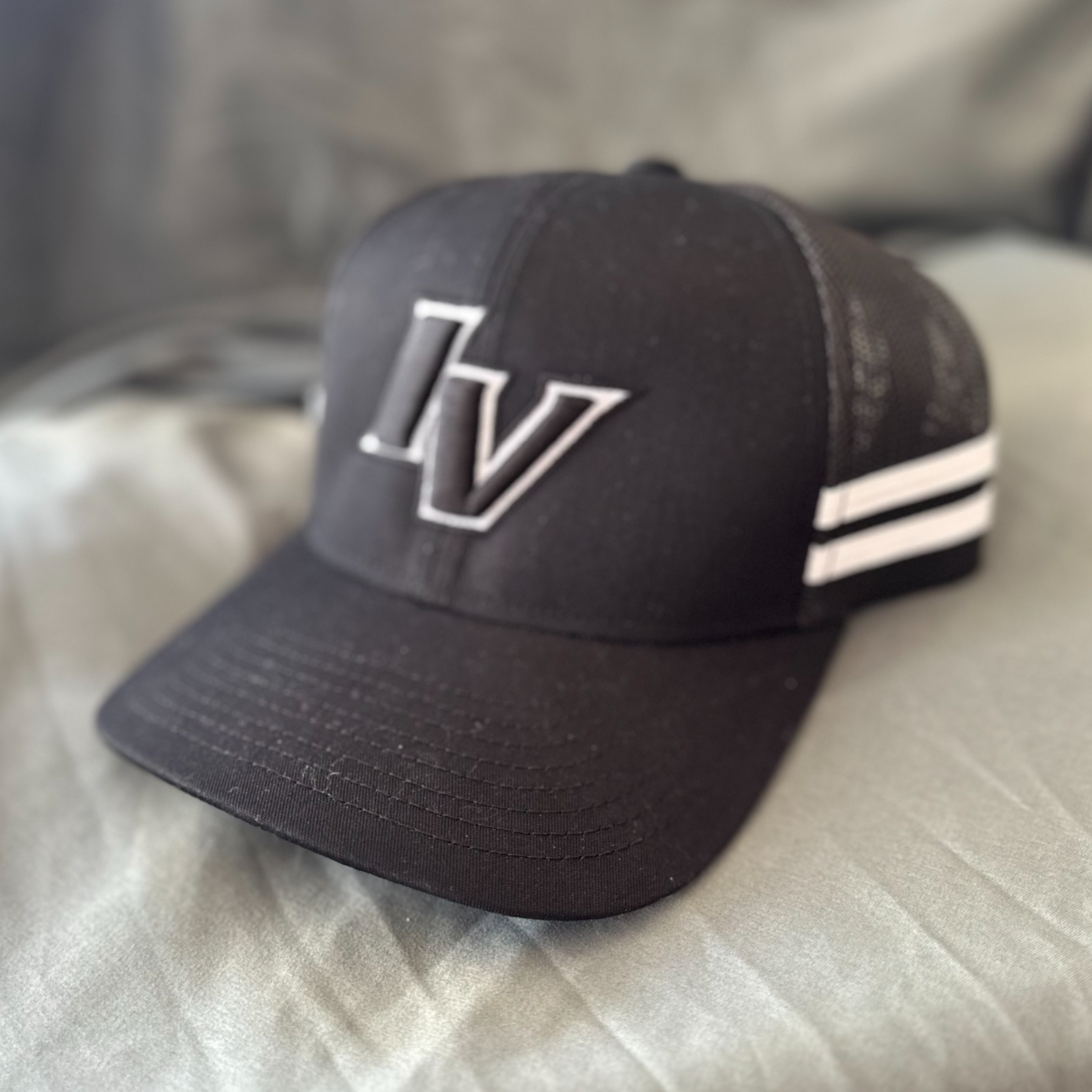 Black Trucker Hat with White Stripe