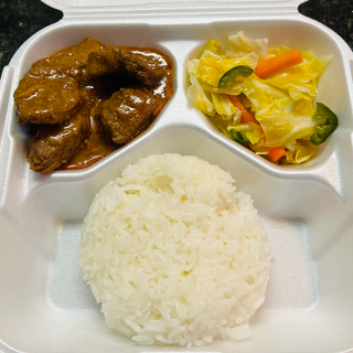 Vietnamese-Styled Spicy Beef Stew paired with Pickled Vegetables and White Rice