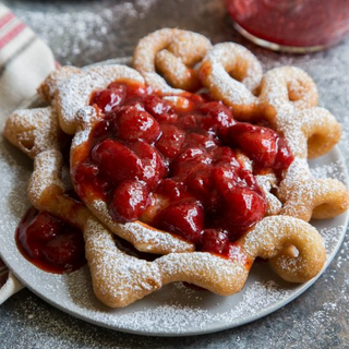 Funnel Cake with Homemade Strawberry Sauce