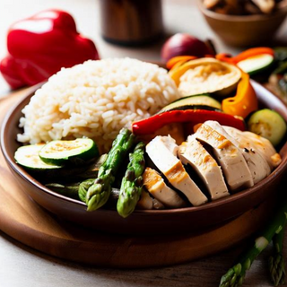 Poulet, riz et légumes du moment